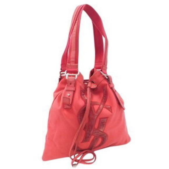 Saint Laurent Yves Drawstring Tote Bag Pink Canvas Velvet - Picture 1 of 8